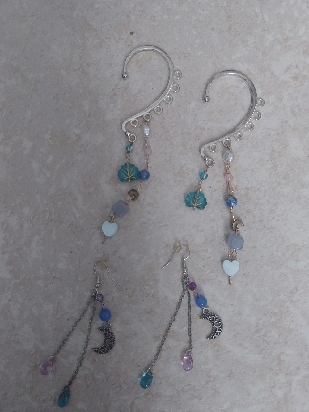 Handcrafted Turquoise & Blue Dangle Ear Cuffs and Earrings Set